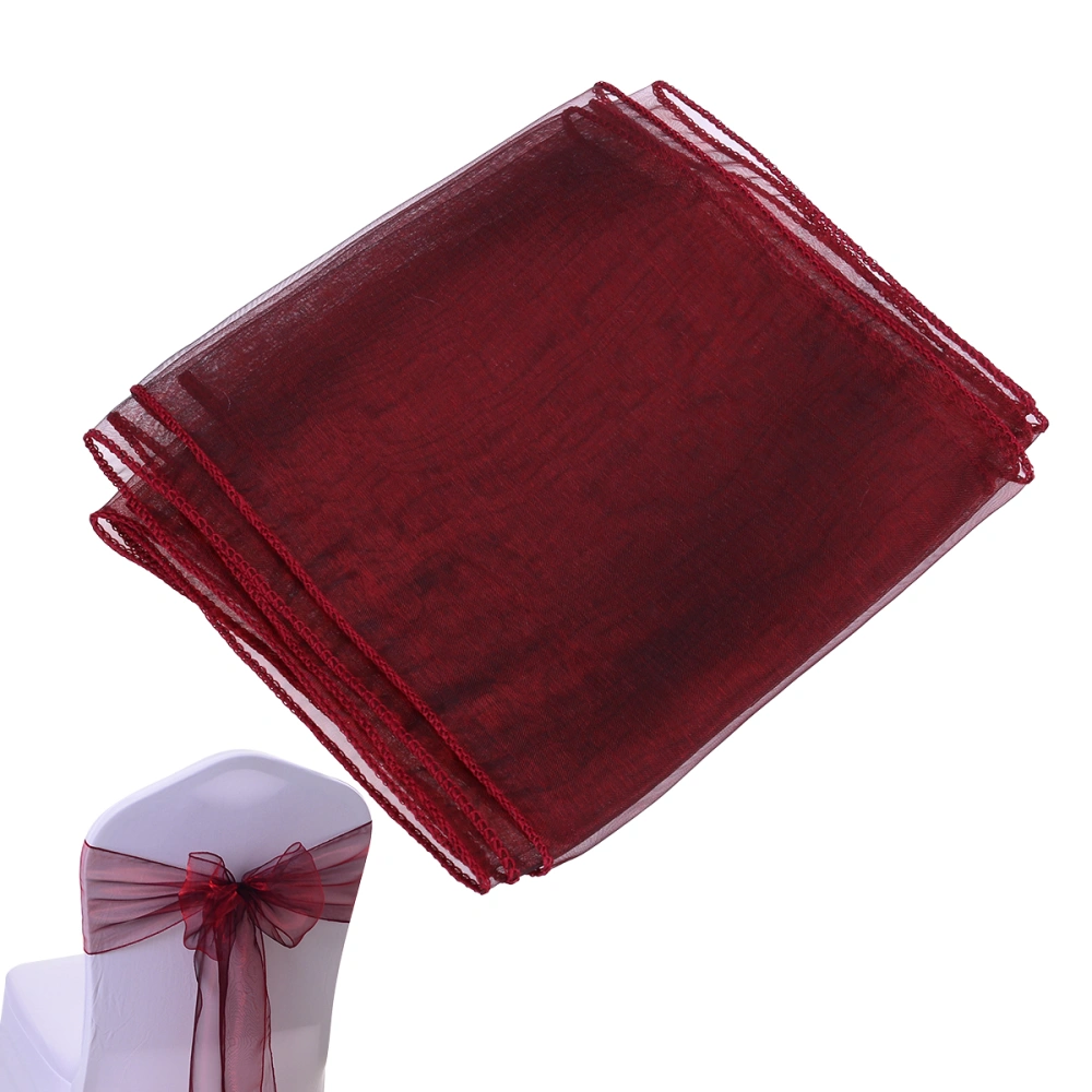 Chair Organza Sashes Bow for Wedding Party Birthday Banquet Events Supplies Chair Cover Sash Decoration (Wine Red)