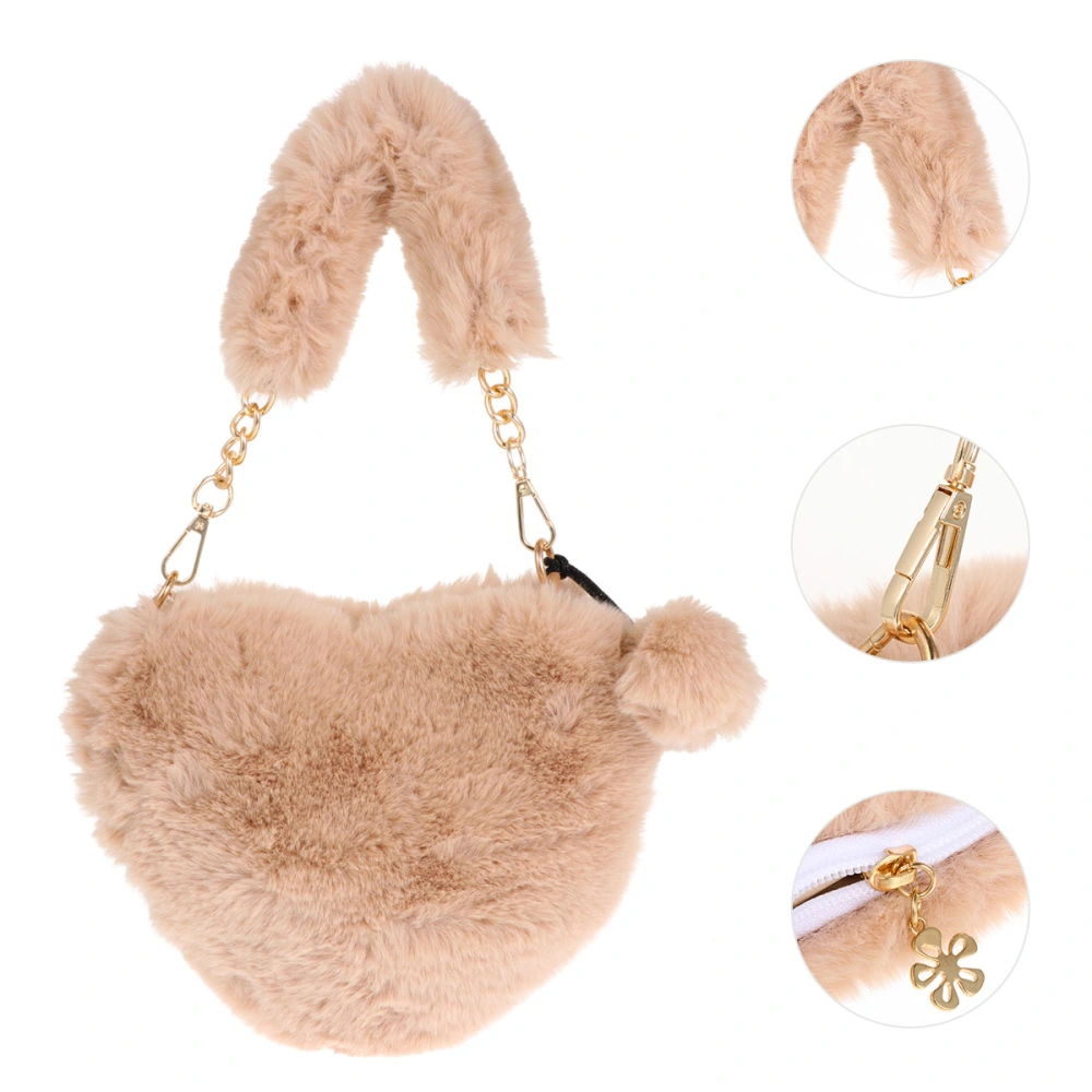 1Pc Plush Heart-shaped Bag Female Lovely Handbag Furry Bag for Winter Autumn