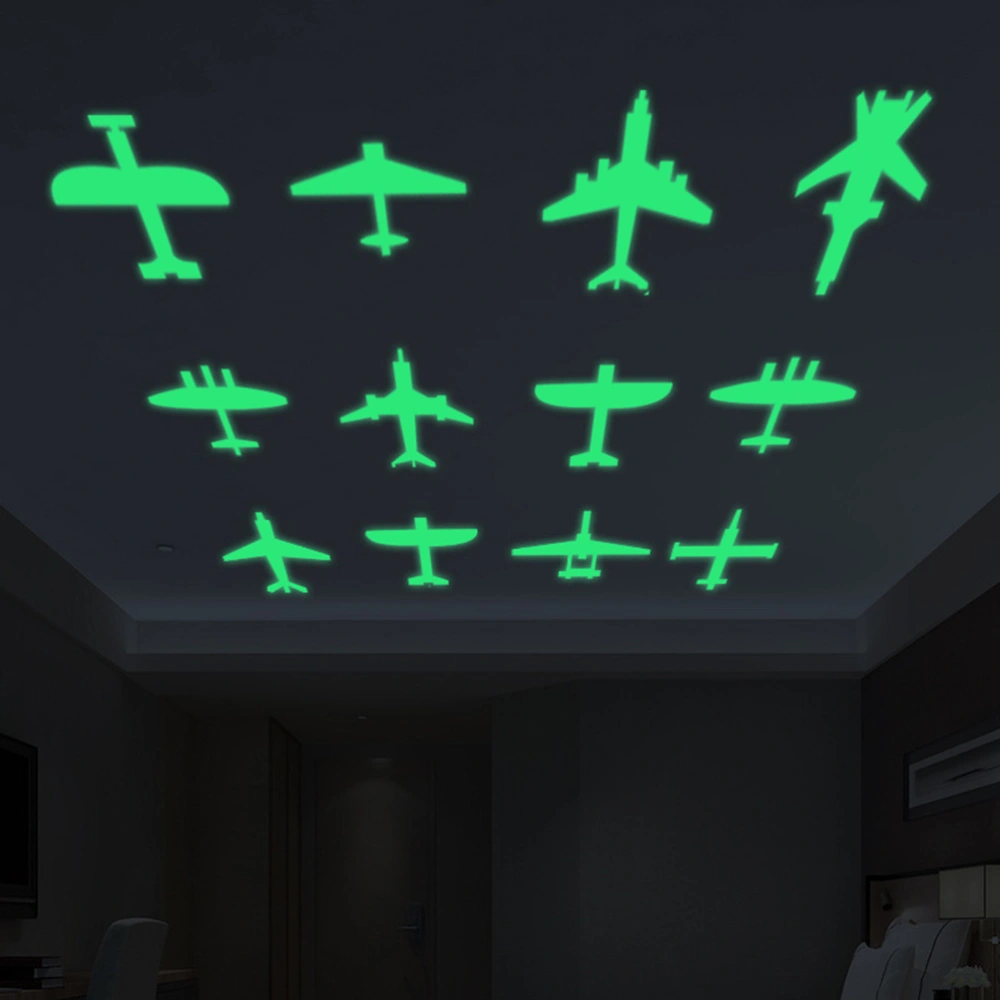 12pcs Cartoon Luminous Wall Stickers Glow in the Dark Carving Plane Fluorescent Wall Decal Home Decor Kids Room Decoration