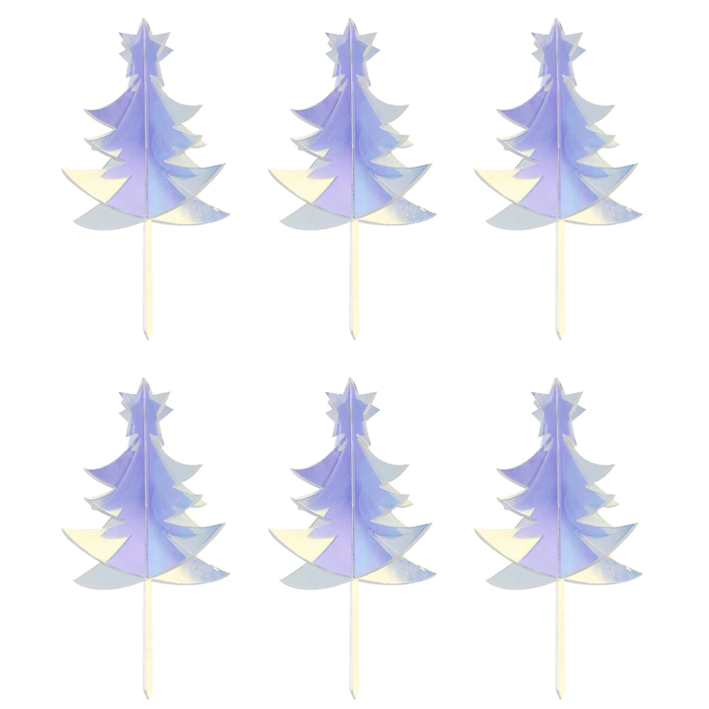 6Pcs Xmas Cake Toppers Stereo Xmas Tree Shape Cake Topper Festival Cake Inserts