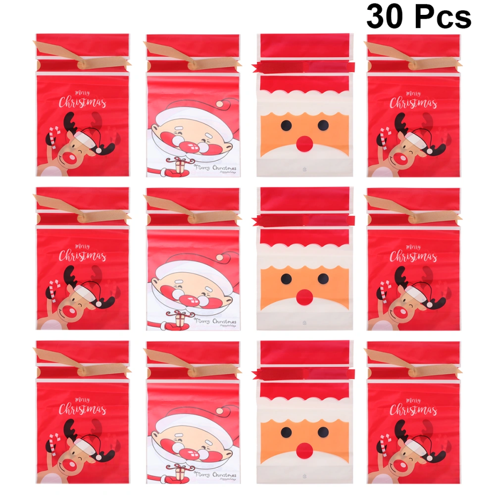 30PCS Christmas Drawstring Bag Gift Pouch Candy Cookies Gift Bag (Smile Santa + Christmas Snowman + Red Deer White Christmas English)