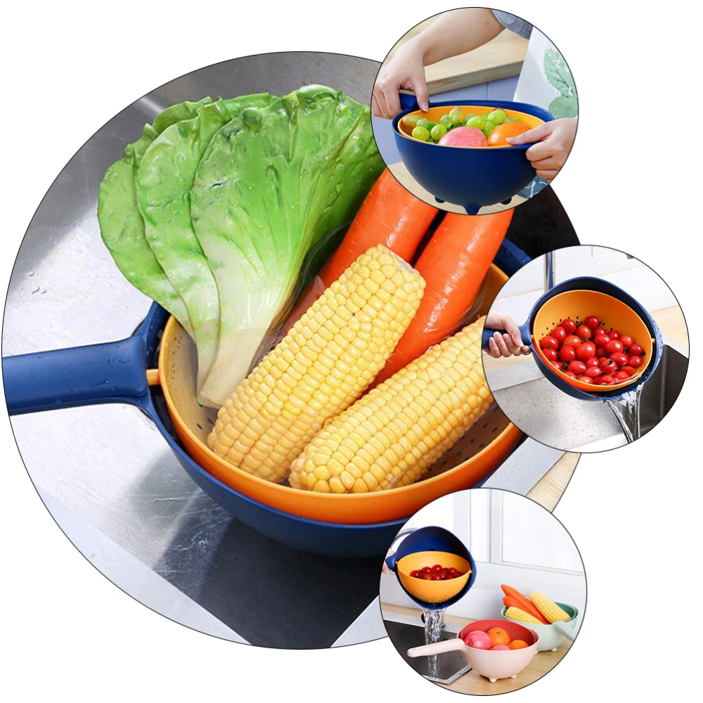 Double-Layer Kitchen Drain Basket Fruit Vegetable Washing Basket with Filter