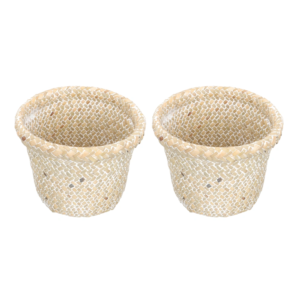 2pcs Vintage Style See Grass Woven Baskets Woven Buckets Desktop Storage Holders