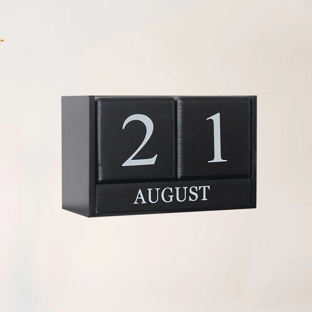 Creative Desktop Wooden Manual Calendar Office Decoration Table Home Ornament Decor(Black)