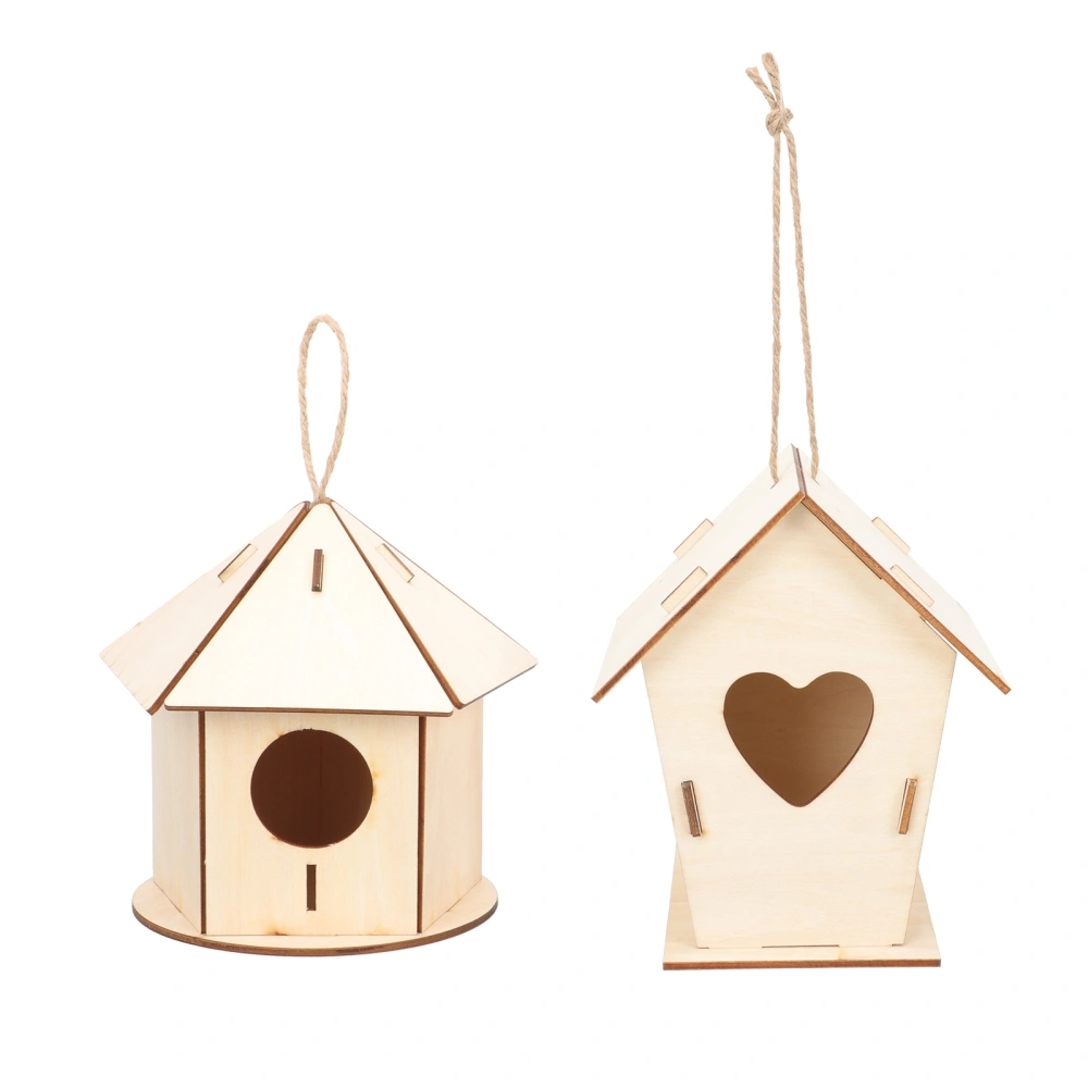 2pcs Creative DIY Wooden Bird Houses Kids Painting Bird House Models (Beige)