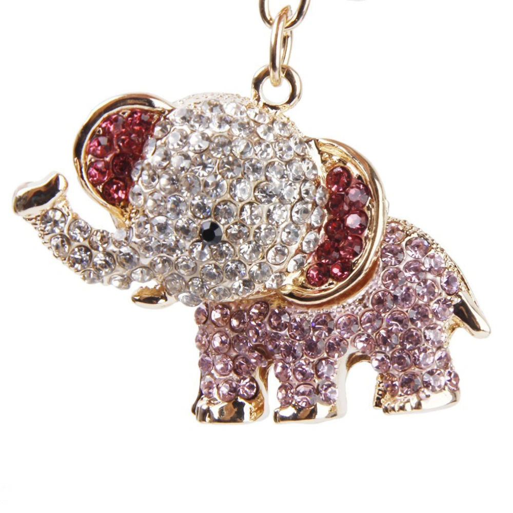 Elephant Style Rhinestone Decorated Key Ring Keychain (Pink)