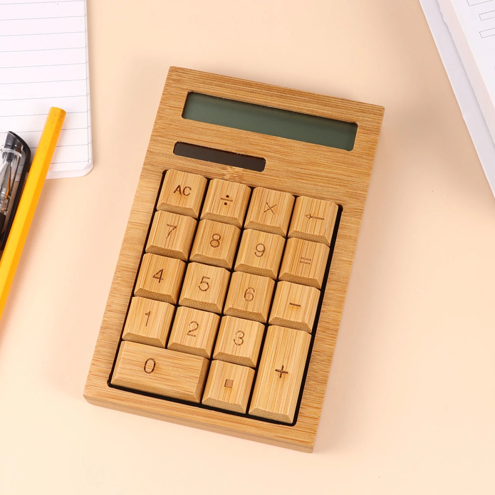 Retro 18-Key Calculator Creative Bamboo Made Calculating Tools Portable Solar Learning Accessories for Office (Right Angle Pattern)