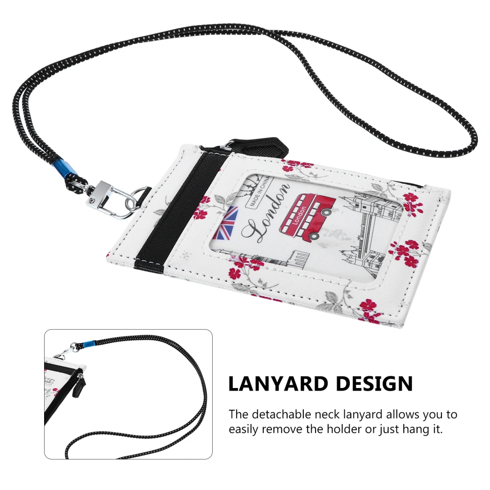 1pc PU Leather ID Credit Holder Removable Lanyard Bus Cover