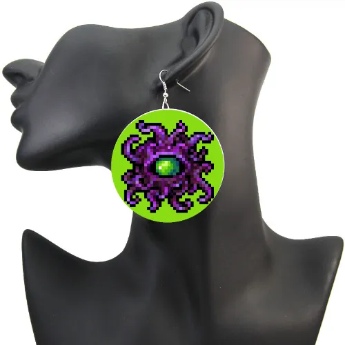 8-bit Shogoth Demon Earrings lightweight wood statement earring