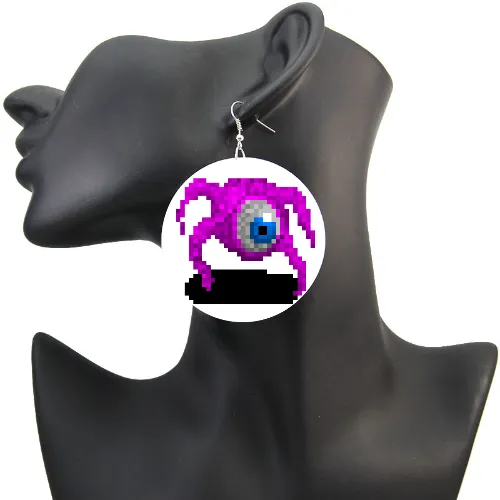 Baby Shoggoth Cthulhu 8bit Pixel Art Earrings Tentacle Eyeball Monster Print