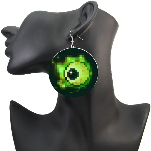 Eye of Devisation Green Slime Eyeball Earrings 8bit lofi pixel art aesthetic