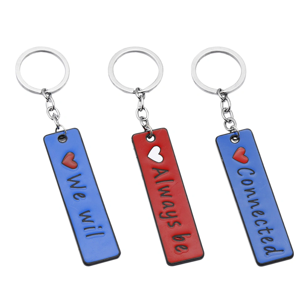 3Pcs Simple Double Letter Keychain Car Keyring Purse Bag Pendant Decoration Hanging Keychain Accessory(Red Blue)