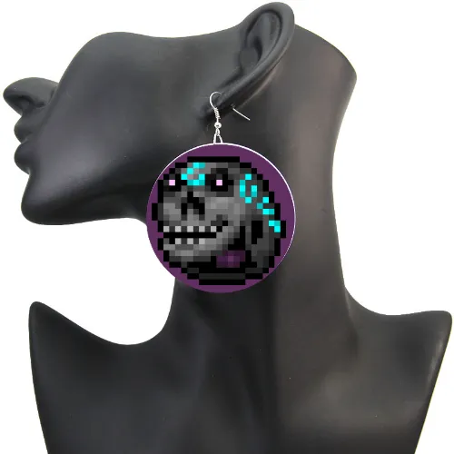 Smiley Fella Zombie Skull 8bit lofi retro video game pixel art Earrings