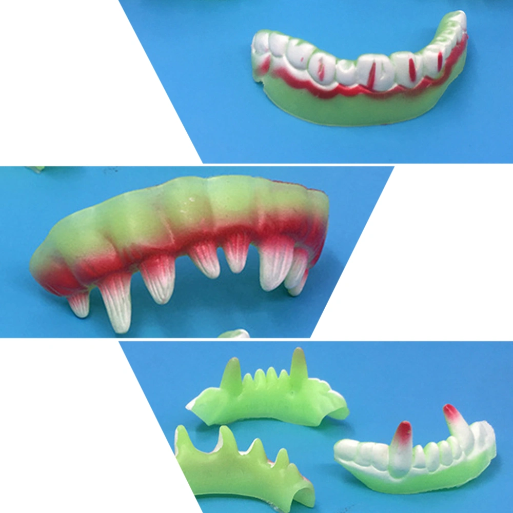 3 Set/6pcs Halloween Teeth Artificial Double Layer Luminous Zombie Teeth Plastic Toy Halloween Scary Decoration Party Props (1 Set/2pcs)