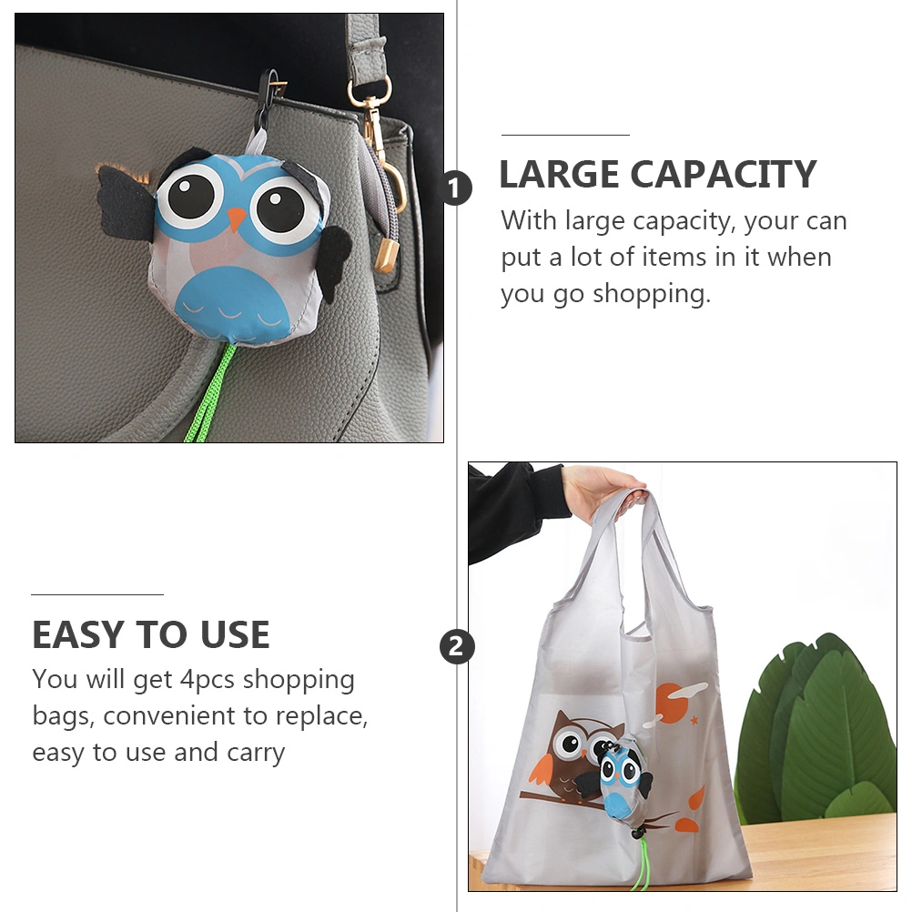 4pcs Cartoon Owl Shape Portable and Foldable Shopping Bags (Mixed Color)