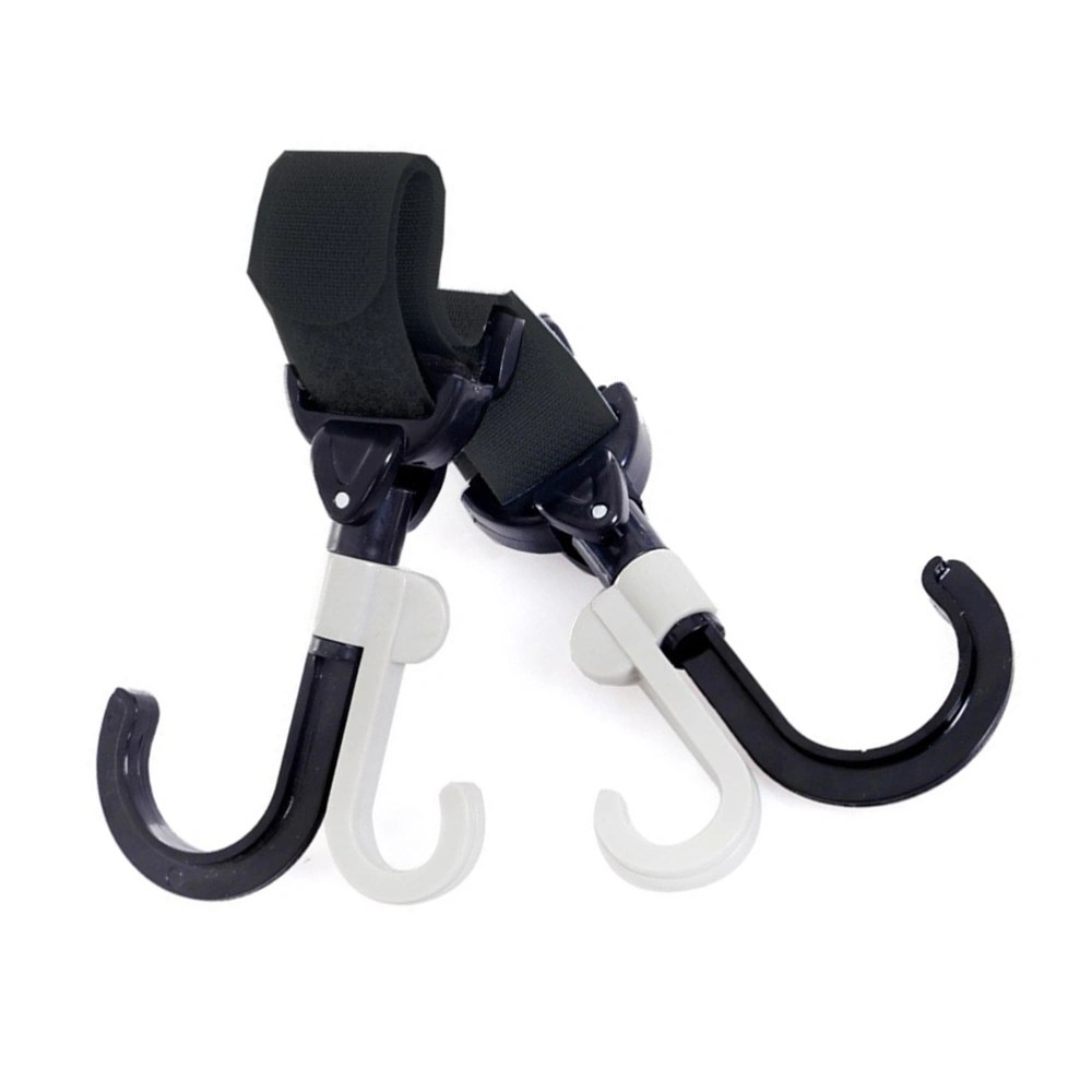 2pcs Stroller Hooks Hook And Loop Stroller Clips Baby Stroller Hanger For Diaper Grocery Clothes (Black/Gray)