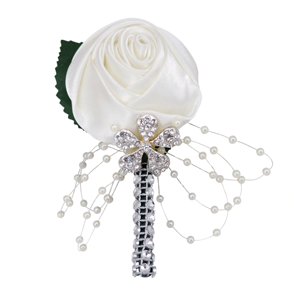 1Pc Wedding Bridal Brooch Artificial Bud Corsage Banquet Accessory (White)