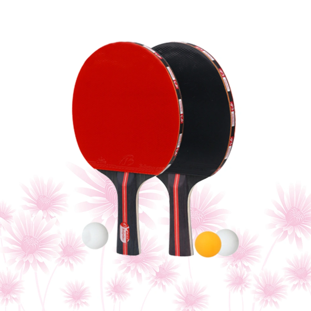 1 Set Table Tennis Rackets Pong Balls Double Side Rubber Faced Beginner Training Table Tennis Racket Set (Red)