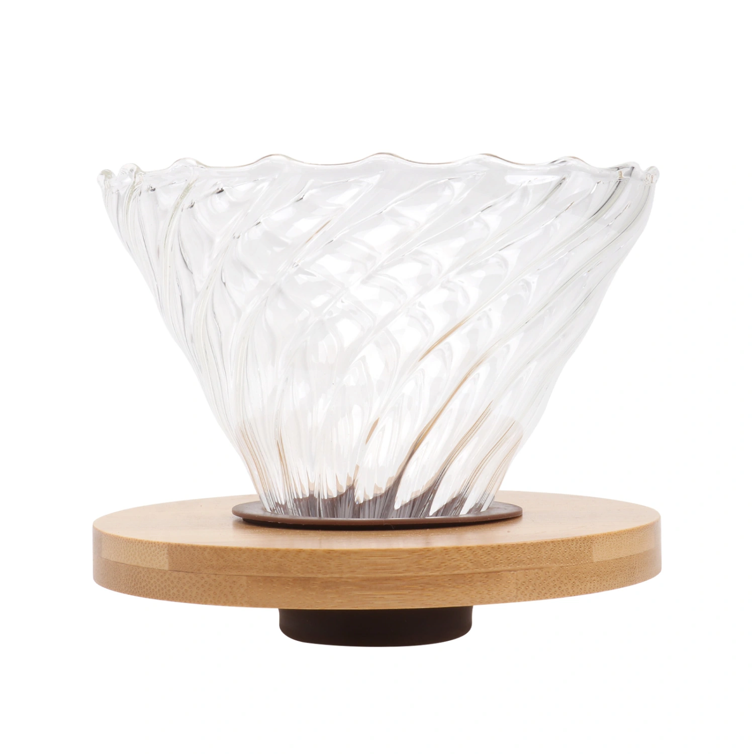 Stylish V-type Coffee Cup High Temperature Resistance Handmade Glass Filter Coffee Cup Wooden Tray for Home Office (No Handle)