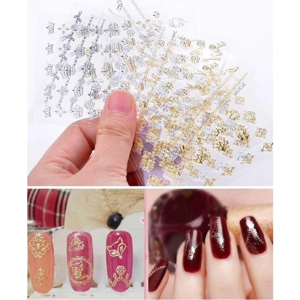 12pcs DIY Beauty Metallic Golden Silver 3D Nail Art Decoration Stickers Mix Design Nail Flower Stickers