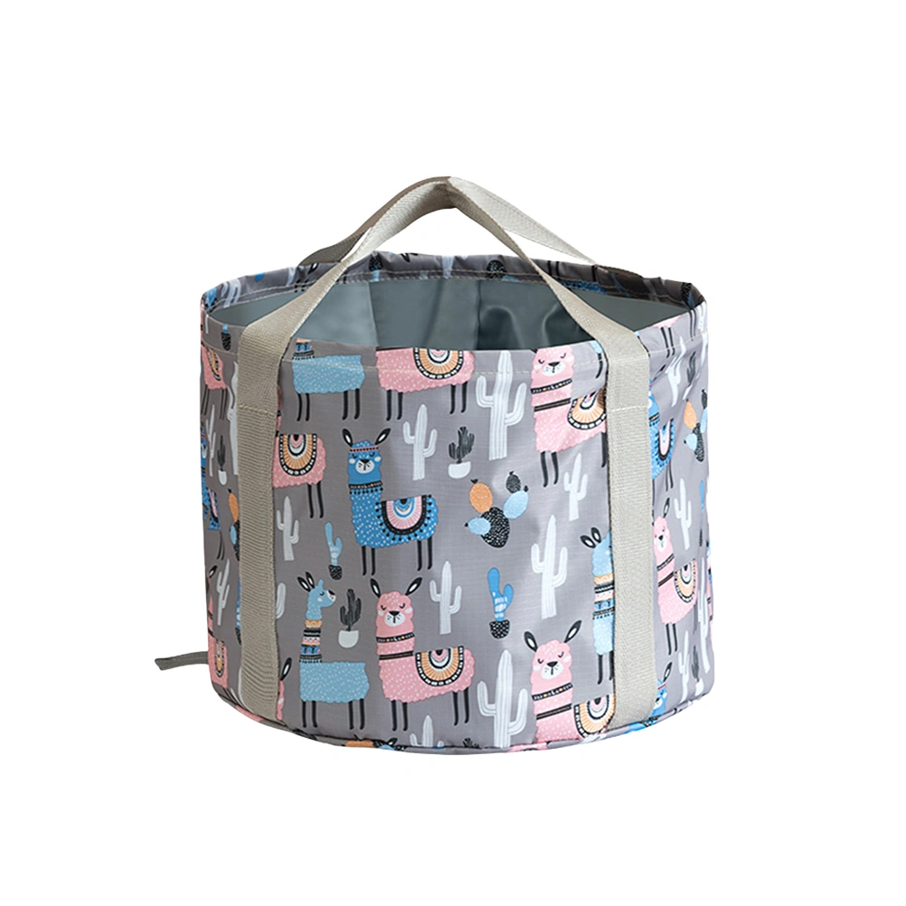 26L Foldable Grey Alpaca Pattern Bucket Portable Bathtub Washbasin Camping Bucket with Storage Bag Soak Bucket for Hiking Backpacking Outdoor (Increase in Height and Size)