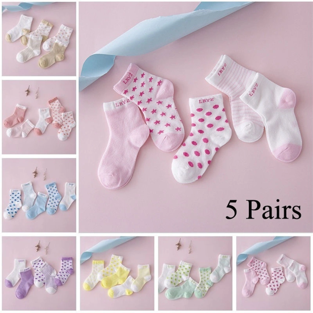 5 Pairs of Unisex Baby Boys Girls Newborn Cotton Socks for Kids 4-6 Years Old (Pink)