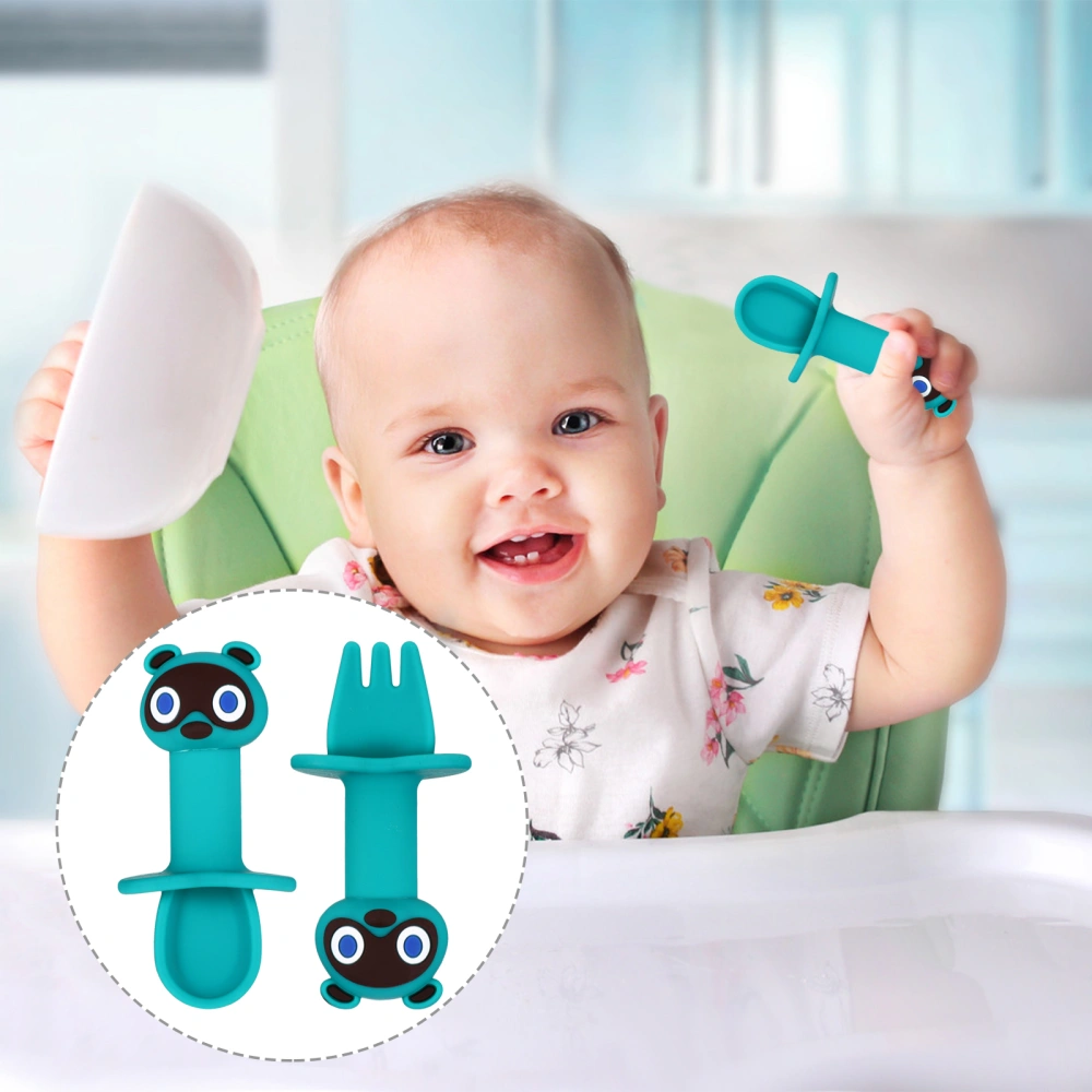 2Pcs Baby Fork Spoon Set Adorable Cartoon Spoon Fork Baby Feeding Tableware