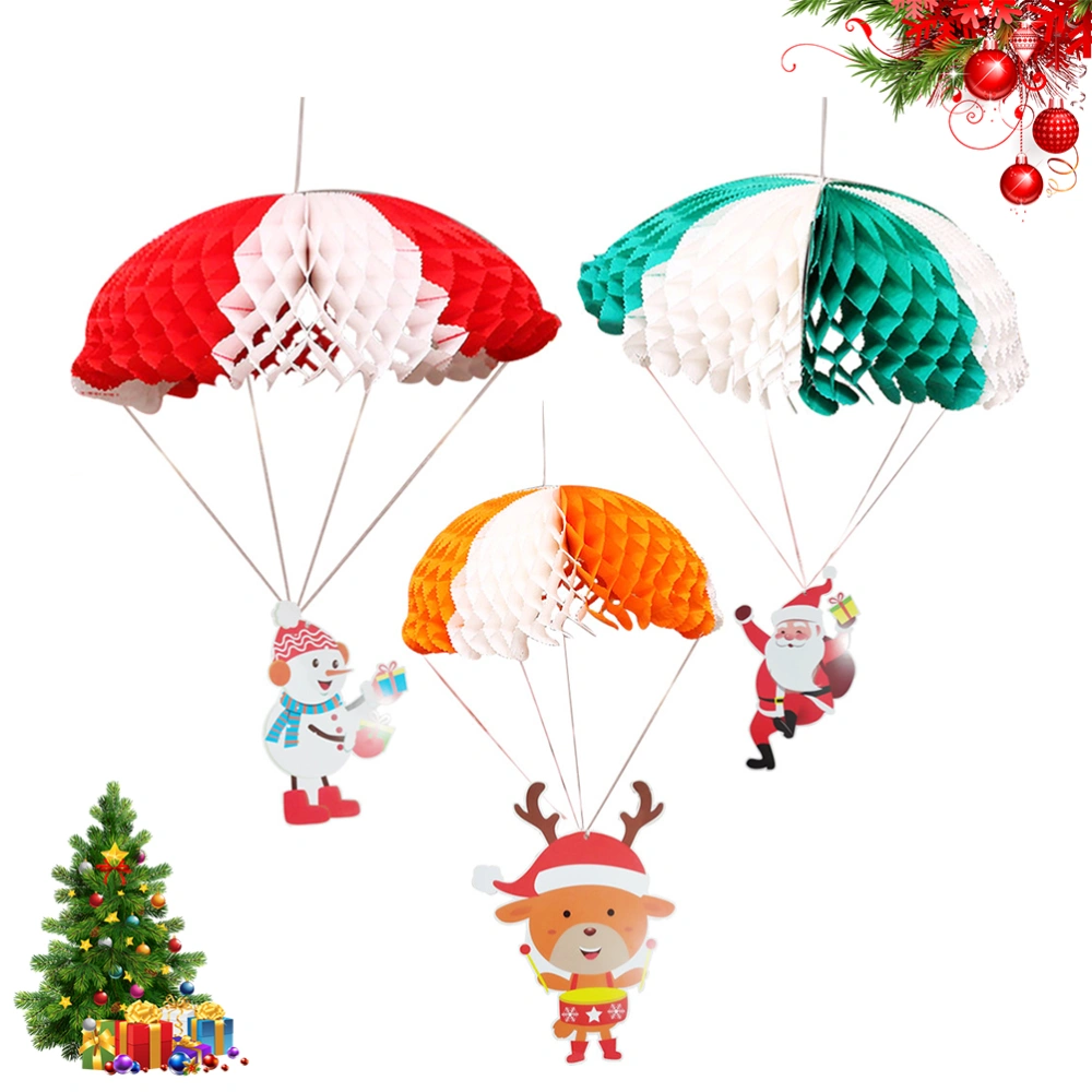 3PCS Hanging Parachute Paper Honeycomb for Christmas Festival Birthday Party Decoration (Santa Claus, Elk, Snowman)