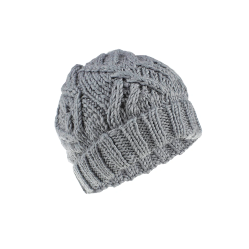 Knitted Hat Rhombus Pattern Stylish Mild Warm Hat Winter Slouchy Thick Hat for Men and Women Light Grey