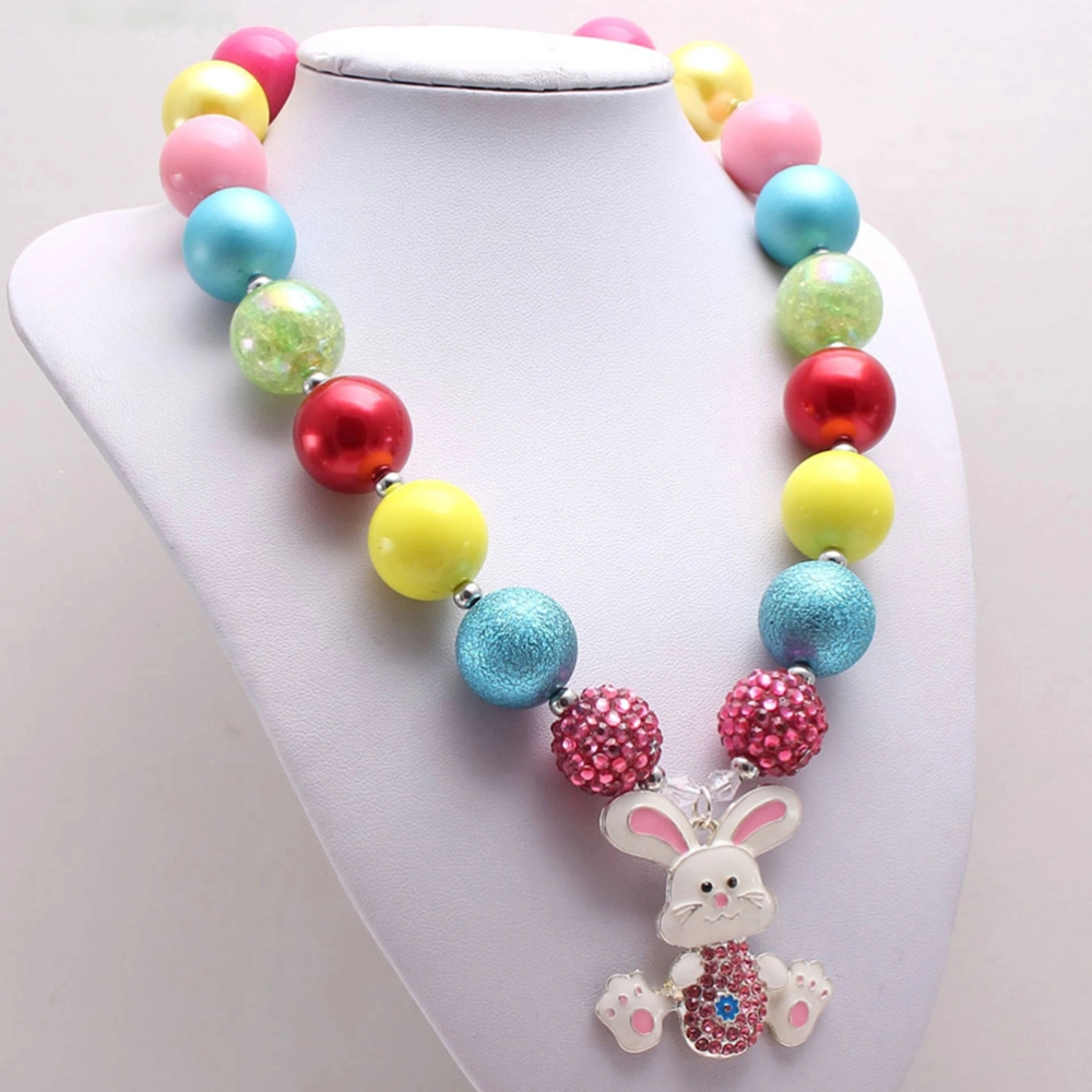 1 Pc Easter Rabbit Necklace Children Rhinestone Alloy Bead Necklace (Pink Blue)