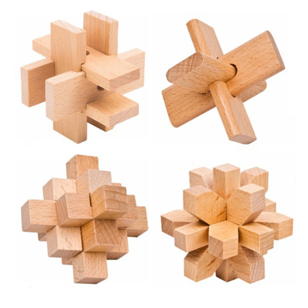 1 Set Funny Classic Intellectual Toy Puzzle Lock Wooden Cube Kong Ming Luban Lock Toys with a Bag for Home DIY Party