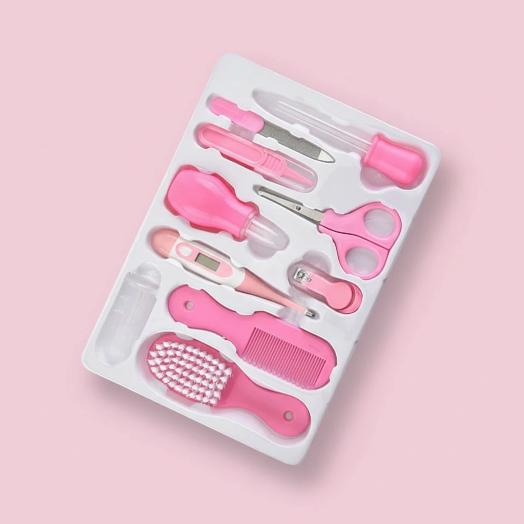 1 Set Infant Nursery Set Baby Grooming Kit Newborn Nail Clipper File Scissor Tweezer Kits (Pink)
