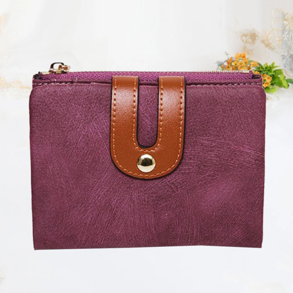 1pc PU Leather Wallet Zipper Foldable Purse Buckle Coin Purse Slots Storage Bag (Purple)