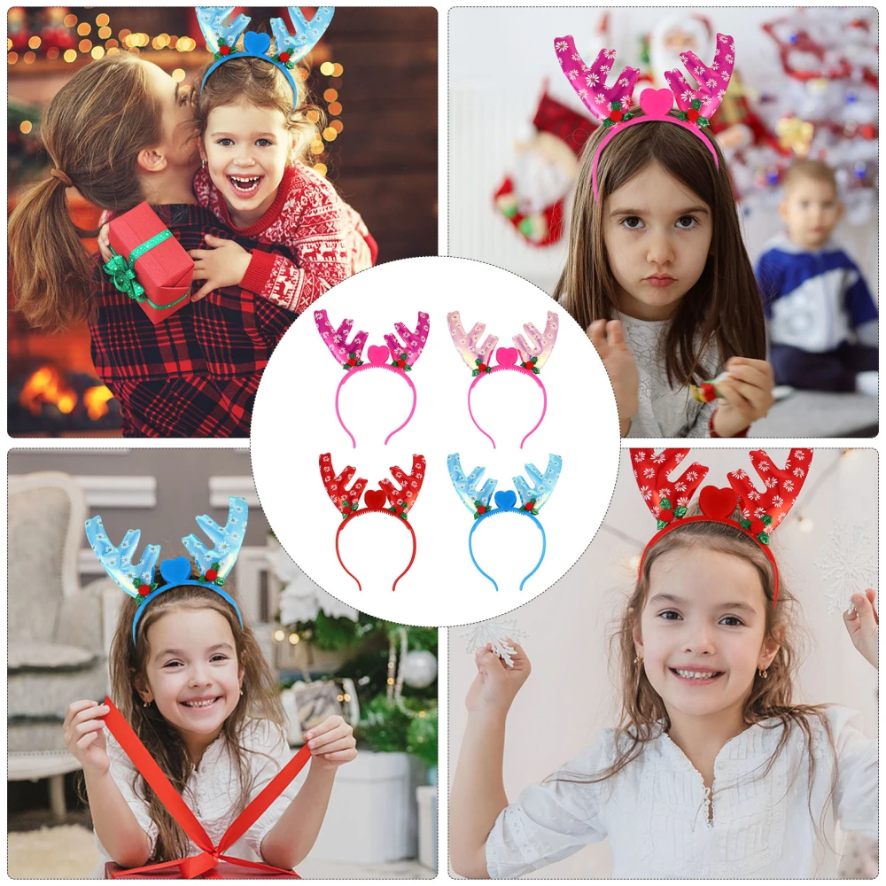 4pcs Luminous Antlers Hairbands Xmas Glowing Headband Lovely Antlers Headdress