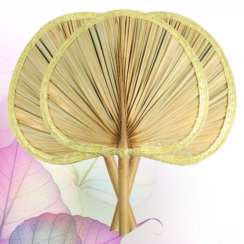 3PCS Hand-made Big Cattail Leaf Fan Old Type Cooling Fan Mosquito Repelling Fan Brown Leaf BBQ Palm-leaf Fan Multi-purpose Handheld Fan for Home Use Khaki