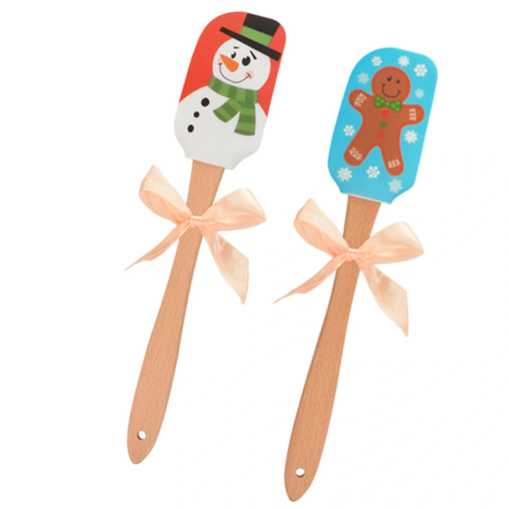 1 Set 2 Pcs Christmas Silicone Scrapers Butter Spatulas with Beech Handle