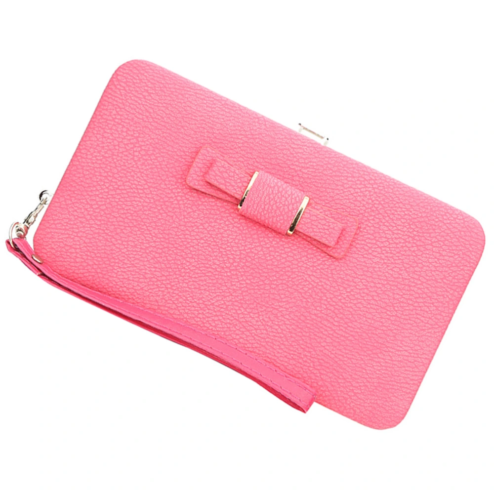 Women Wallet Ladies Buckle Clutch Wallet Bowknot Credit Holder Multifunctional Female Coin Purse (Pink)