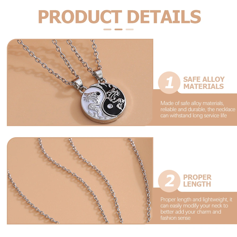1 Pair Couple Necklaces Yin Yang Pendant Necklaces Metal Necklaces for Loves Friends