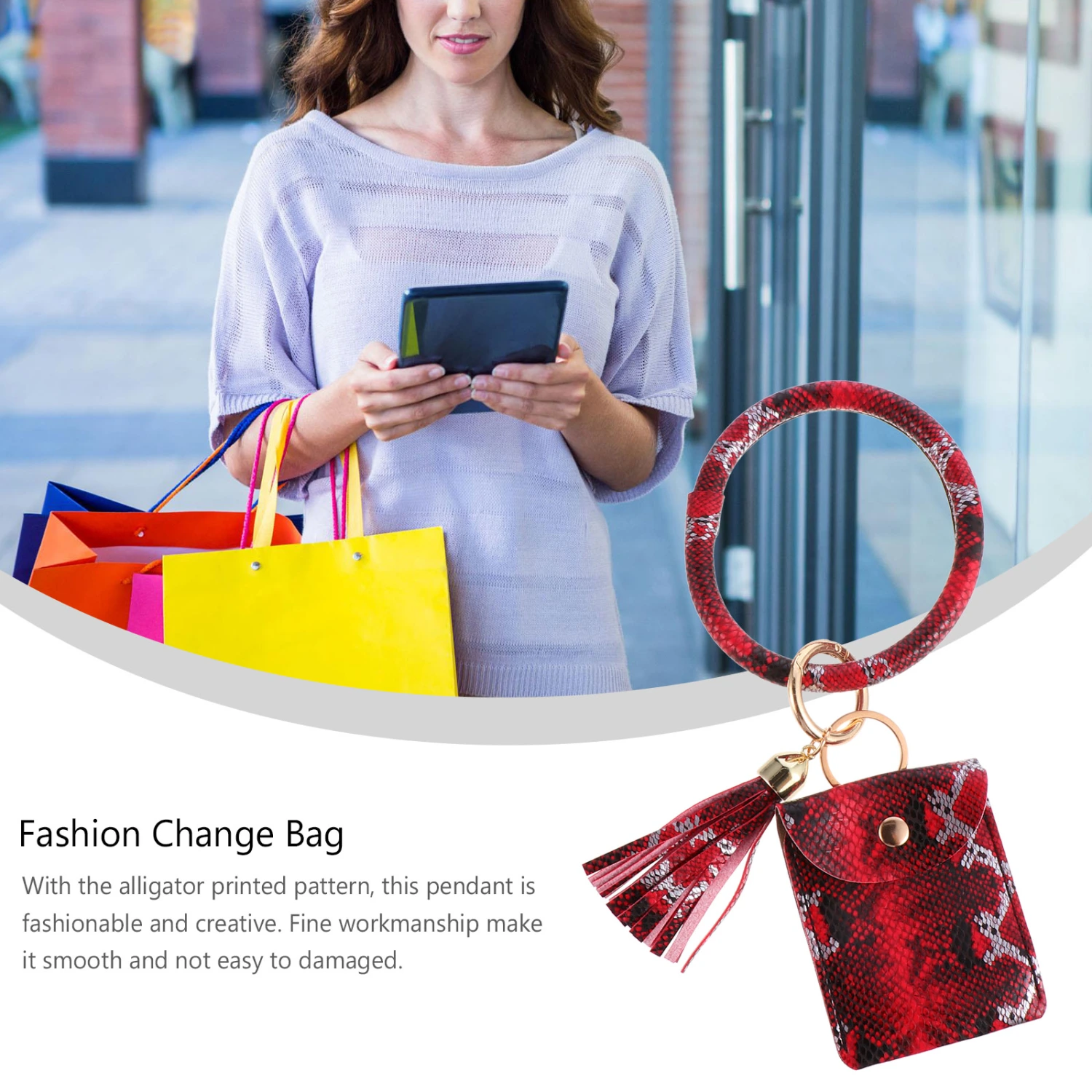 1 Pc Bracelet Tassel Key Chain Alligator Printed Coin Bag Bracelet Pendant