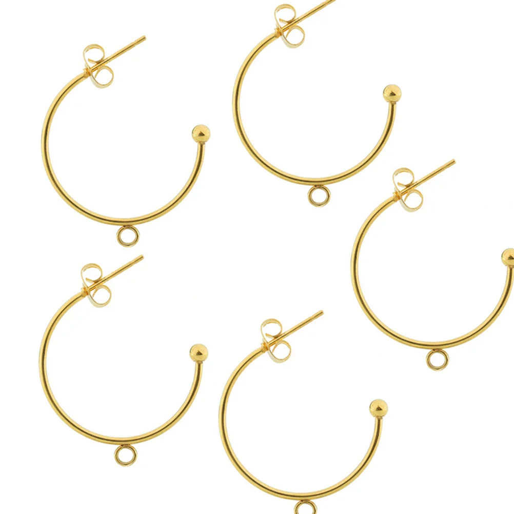 6 Pcs C Shape Stainless Steel Earrings Stylish Ear Hook Accessories Delicate Ear Hanging Supplies Jewelry Gift for Women Girls (Golden, 15MM Outer Diameter)