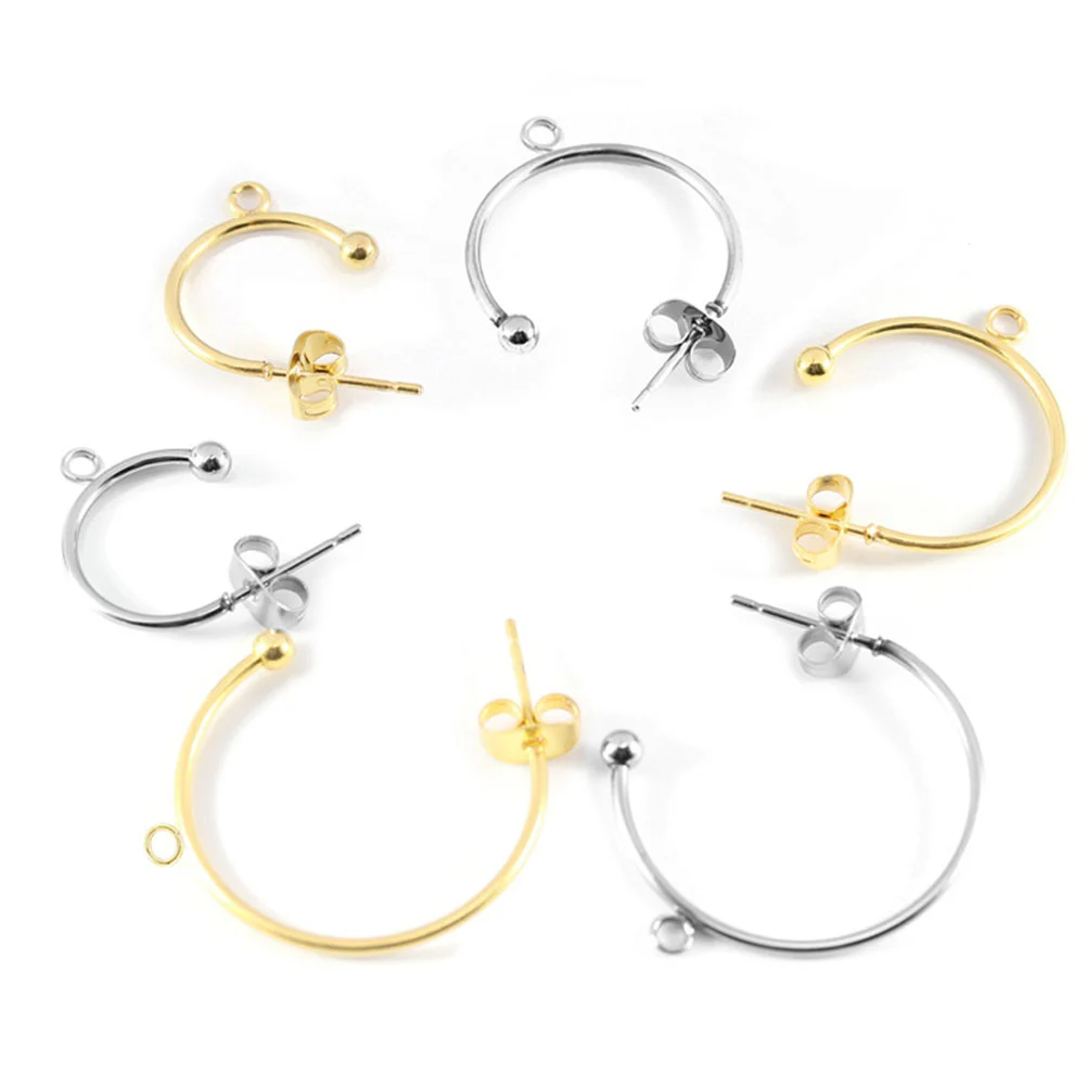 6 Pcs C Shape Stainless Steel Earrings Stylish Ear Hook Accessories Delicate Ear Hanging Supplies Jewelry Gift for Women Girls (Golden, 15MM Outer Diameter)