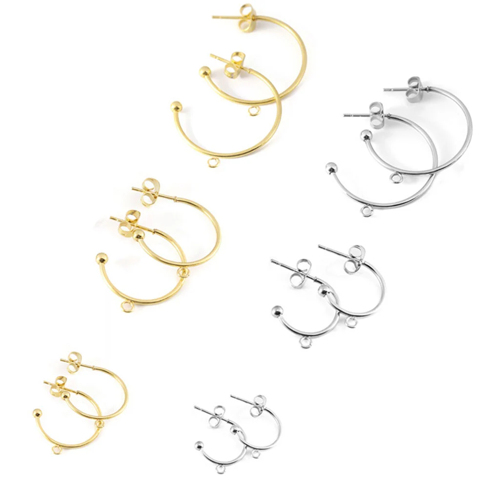 6 Pcs C Shape Stainless Steel Earrings Stylish Ear Hook Accessories Delicate Ear Hanging Supplies Jewelry Gift for Women Girls (Golden, 15MM Outer Diameter)