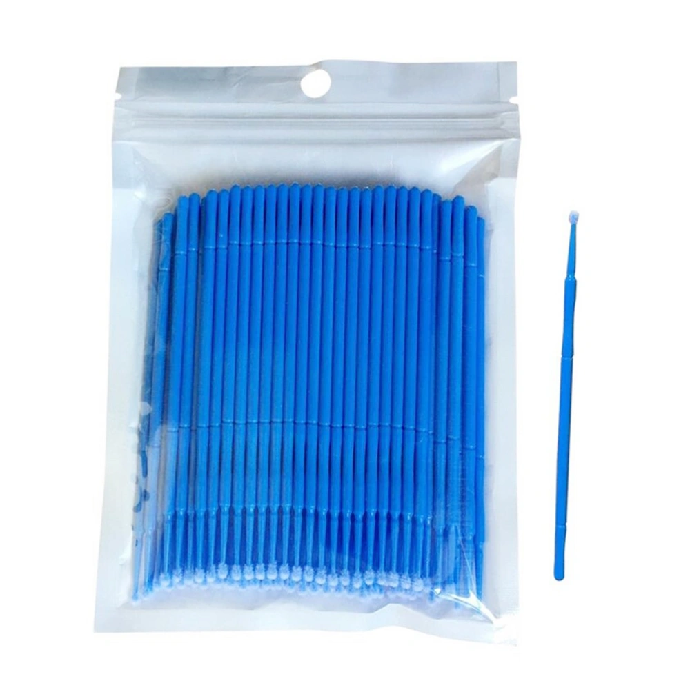 200pcs Eyelash Extension Cotton Swab Disposable Graft Eyelash Applicator Brushes Makeup Tools - Size L (Blue)