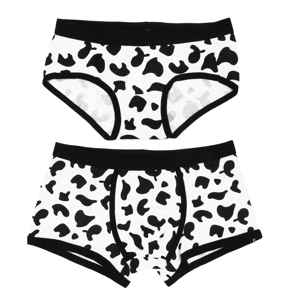 2 Pcs Cow Pattern Underwear Couple Briefs Adorable Knickers (Free Size + L)