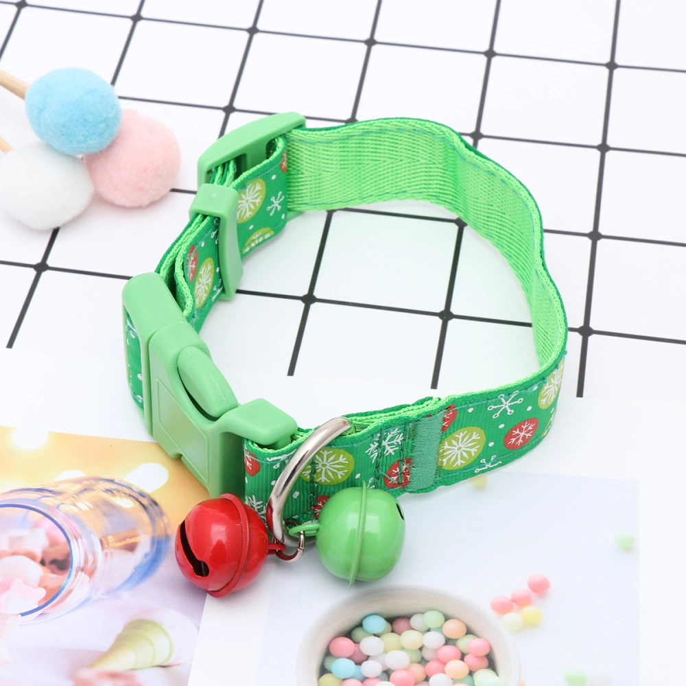 1pc Pet Bell Collar Christmas Style Dog Collar Festive Pet Supplies for Pet Dogs Puppy Green Snowflake Size 25-36CM