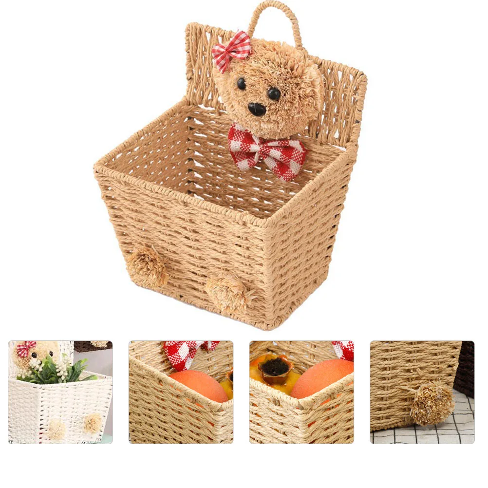 Cartoon Bear Wicker Woven Baskets Multifunctional Wicker Storage Container