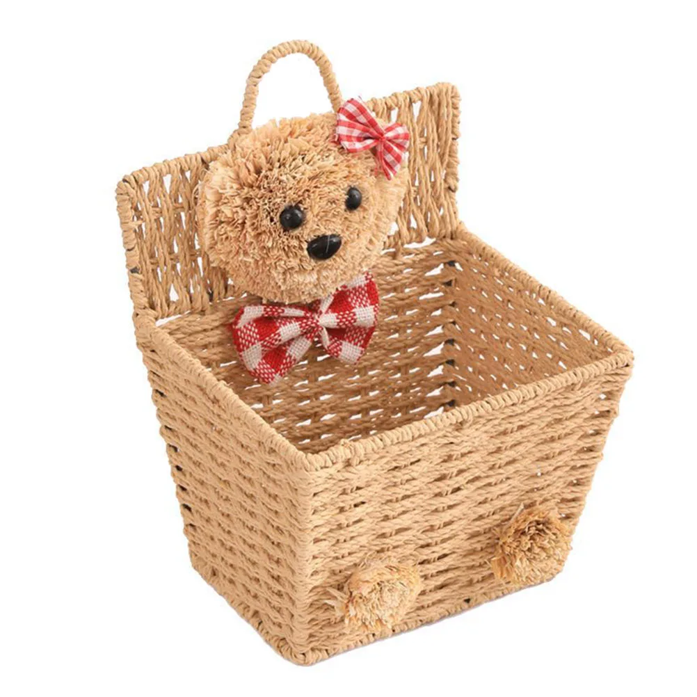 Cartoon Bear Wicker Woven Baskets Multifunctional Wicker Storage Container
