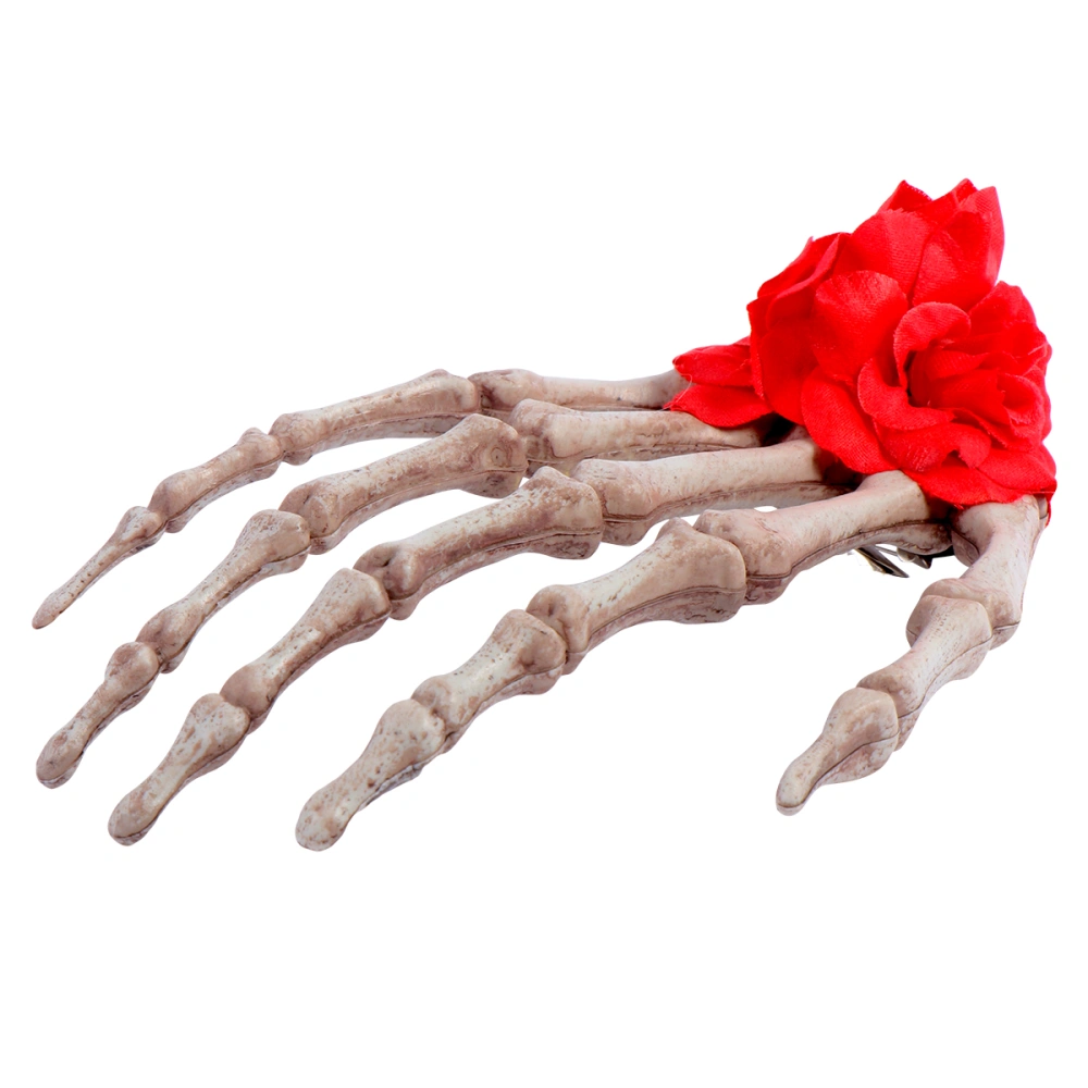 1pc Women Skeleton Hand Bone Shape Duck Clips Rose Halloween Cosplay Bobby Pin