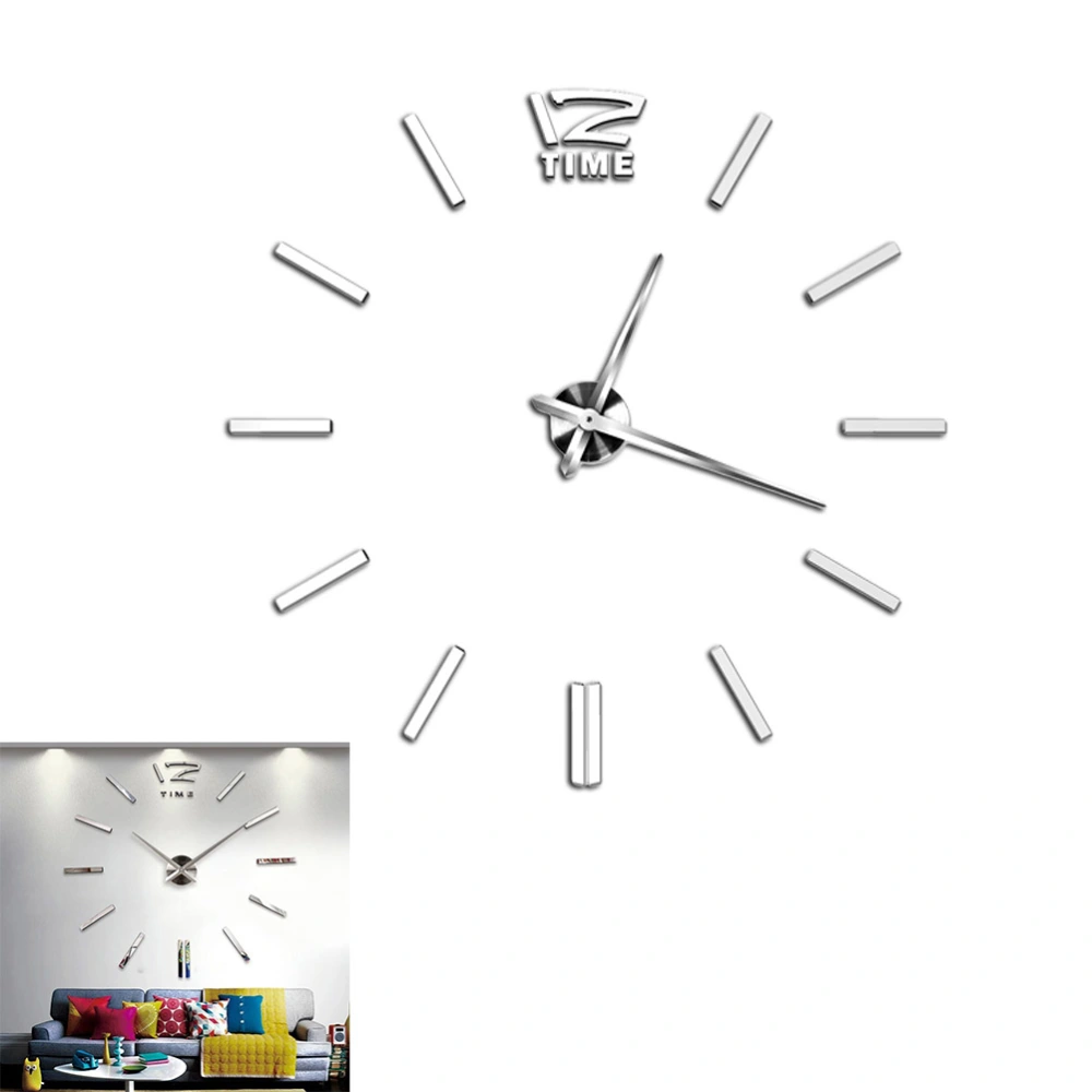 3D DIY Wall Clock Modern Large Frameless Mirror Wall Stickers Clock for Home Living Room Bedroom Decoration (Silver)