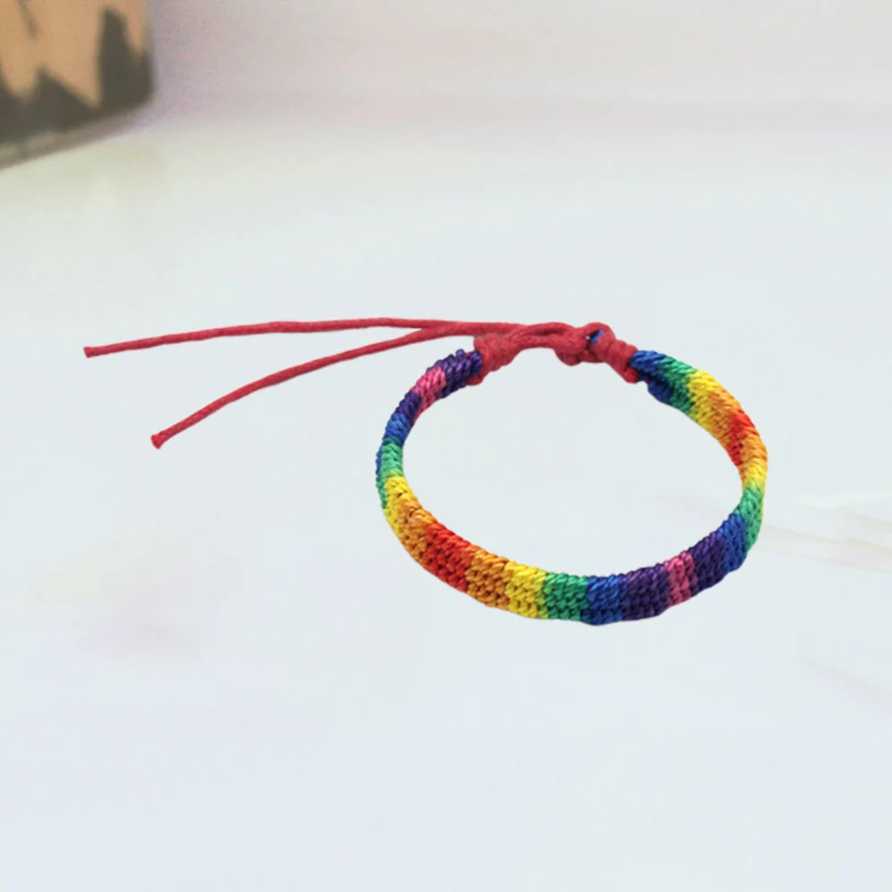 Handmade Rainbow Color Bracelet Fashionable Wrist Chain Rope Simple Bangle for Man Woman (Evenly Mixed Color)